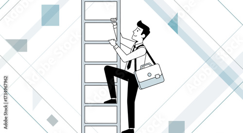 Businessman Onward, Career Advancement, Ladder of Success, Reaching New Heights, Achieving Goals