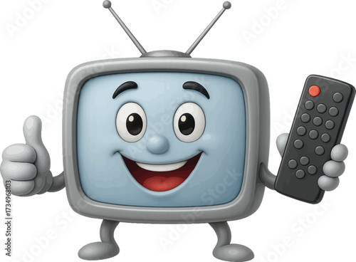 Television face on the screen, holding a remote