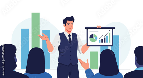 Businessman Presenting a Chart during a Business Meeting to Illustrate Growth