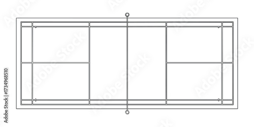 Precise illustration of badminton court lines, detailed technical drawing of playing field
