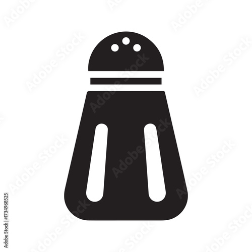 Salt shaker icon vector. Simple black glyph of a kitchen condiment container for seasoning food. Silhouette of a salt or pepper shaker isolated on white background.