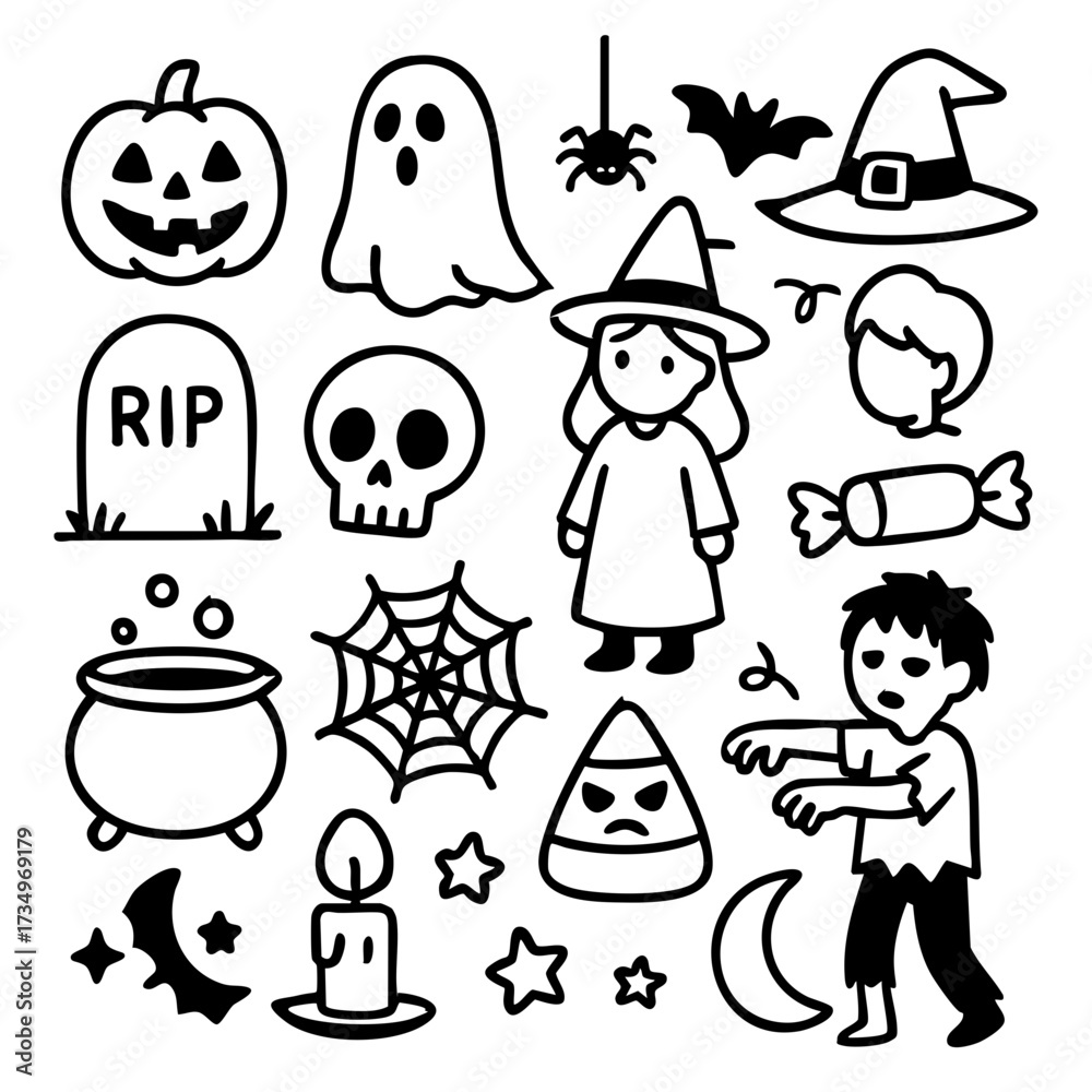 Naklejka premium Vector Halloween Doodles Set 