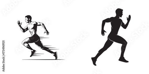 Dynamic Running Man Illustrations: Detailed and Silhouette Graphics