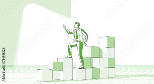 Businessman Reaching Success: Ascending Steps Towards the Summit of Triumph, New Vision