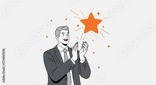 Businessman Receiving Stellar Achievement Appreciation and Showing Excitement in Clapping Hands