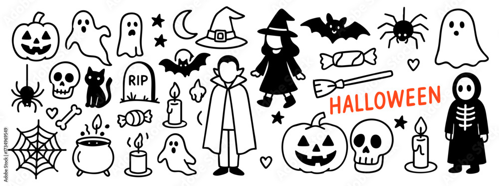 Obraz premium Vector Halloween Doodles Set