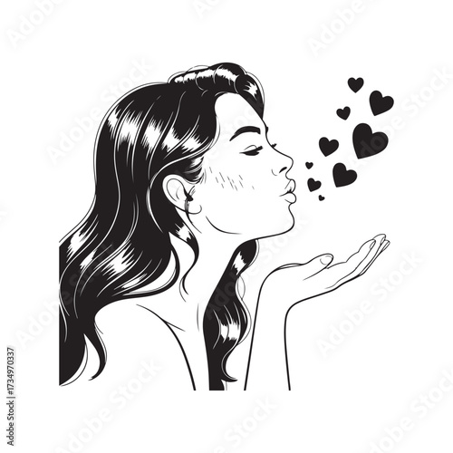 Romantic Girl Silhouette Sending Love Vector Art