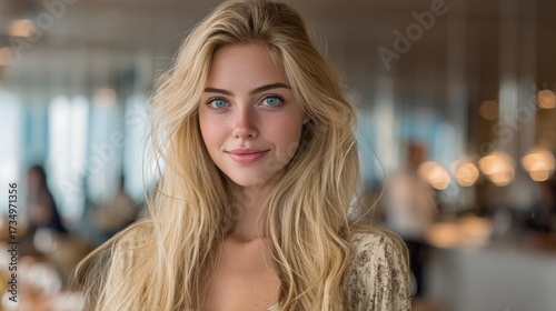 Wallpaper Mural Portrait of a Beautiful Young Woman with Blonde Hair and Stunning Blue Eyes Smiling Torontodigital.ca