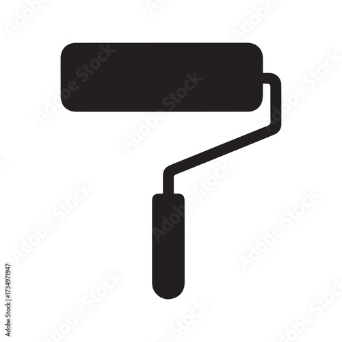 Paint roller icon vector. Simple black silhouette tool for painting, decoration, and home improvement. Flat glyph symbol isolated on a white background.