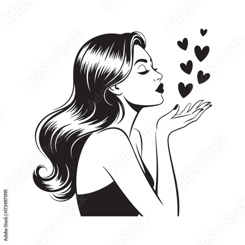 Elegant Female Profile with Heart Symbols Design