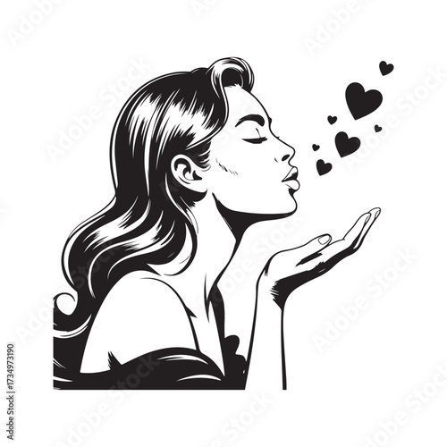 Romantic Female Profile Sending Love Illustration
