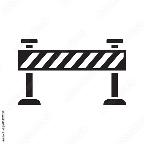 Barrier icon vector. Black silhouette of a warning tape or construction roadblock. Symbol for danger, caution, and restricted areas. Isolated on white background.