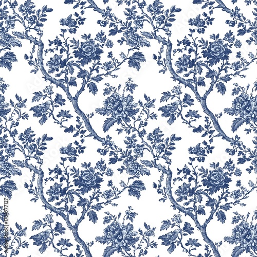 Seamless Blue White Porcelain Pattern Background Chinese Decorative Design