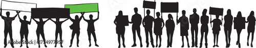 Protest rally crowd silhouette vector illustration for social movement design