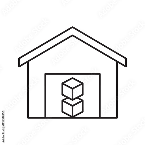 Warehouse Storage Icon with Stacked Boxes, Line Art Symbol for Logistics and Inventory Management

