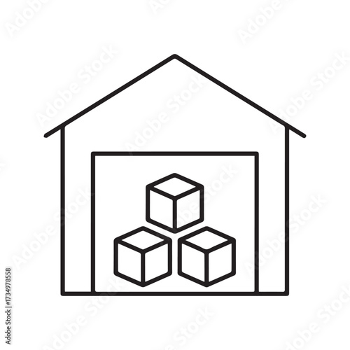 Warehouse Storage Icon with Stacked Boxes, Line Art Symbol for Logistics and Inventory Management
