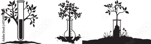 Plant science growth research laboratory experiment biology test tube and flask icon
