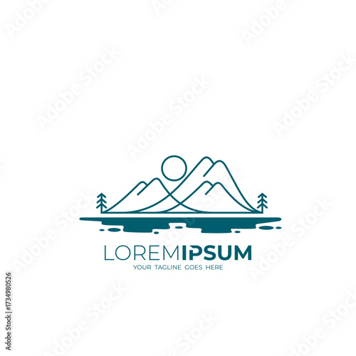 logo of a mountain and the surrounding trees, line style