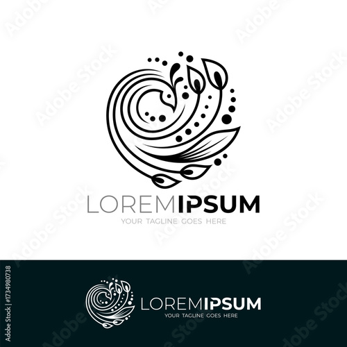 Peacock logo with line design, peacock logo with lots of ornaments on its tail and a luxurious look