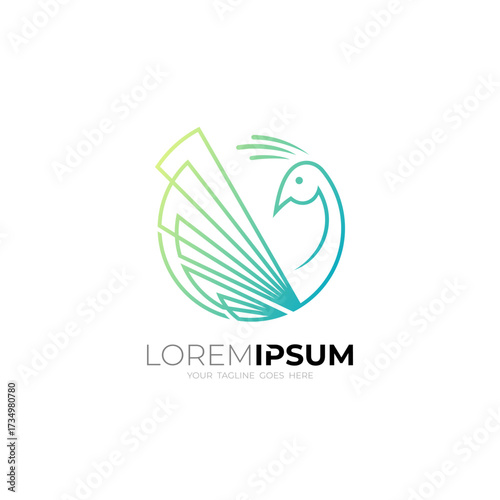 Simple peacock logo with line design template, luxury logos