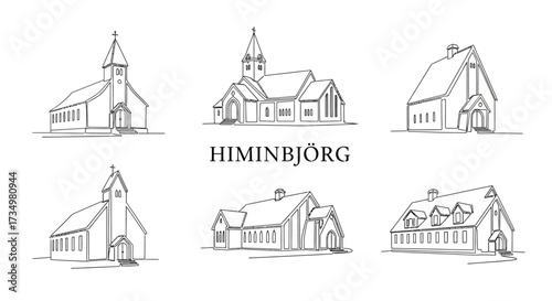 Himinbjörg Churches Architectural Sketches Depicting Icelandic Religious Buildings