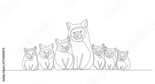 Single Line Art of a Bear Family Minimalist Animal Illustration and Design