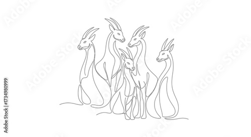 Elegant Continuous Line Drawing of Fictional Creatures in Minimalist Design