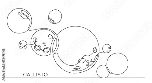 Callisto Moons Vector Drawing with One Continuous Line of the Space Planet
