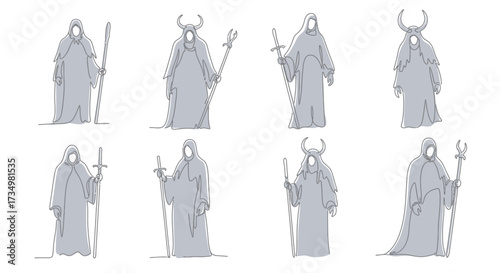 Ethereal Monks A Line Art Collection of Spiritual Figures in Robes