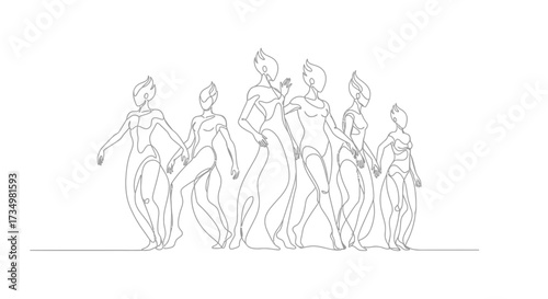 Elegant Ensemble A Striking Line Art Illustration of Female Figures