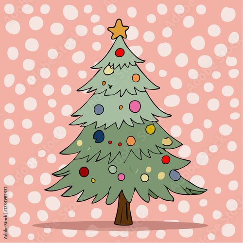 pink polka dot shaggy tree greeting card-ready acrylic-grain doodle tree centered for print greeting cards and stationery