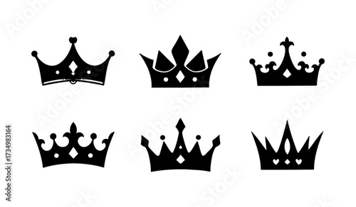 Crown silhouette collection with royal luxury king and queen crown icons
