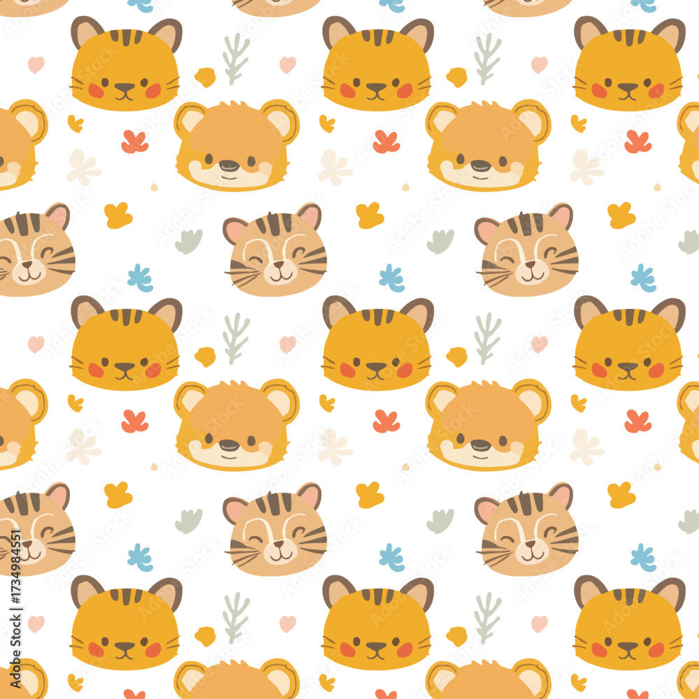 Fototapeta premium Cute Animal Pattern Vector (Tiger, Bear, Leopard)
