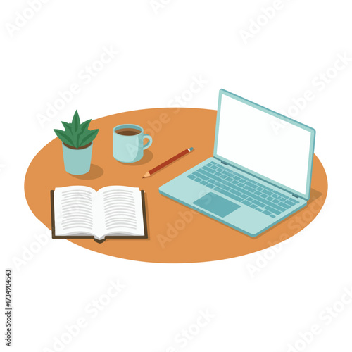 Vector of Office Desk with Workspace