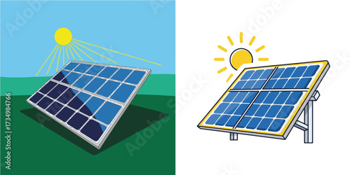 Solar Panels with Sun Illustrations for Renewable Energy Concepts