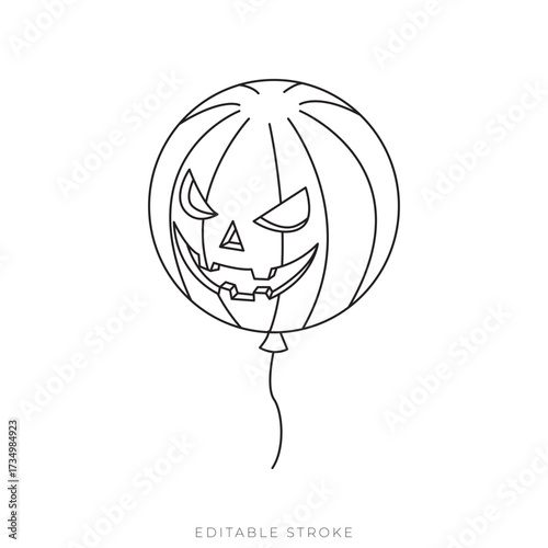 Pumpkin Lantern Balloon Isometric Vector Outline Floating Halloween Scary Icon