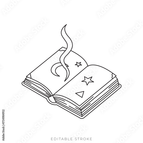 Witch Spellbook Isometric Vector Outline Magic Haunted Halloween Icon