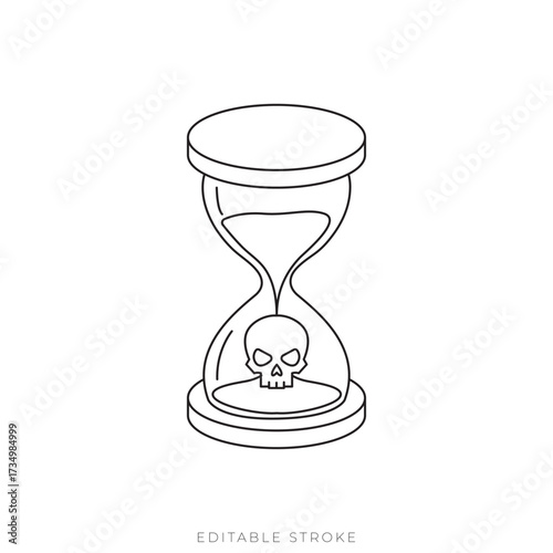 Haunted Hourglass Isometric Vector Outline Spooky Skull Sand Timer