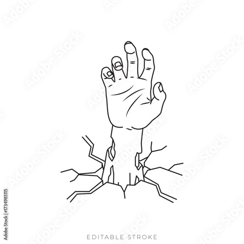 Zombie Hand Rising Isometric Vector Outline Halloween Icon