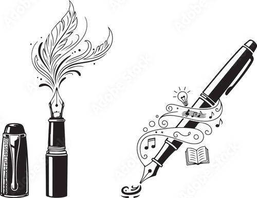 Artistic Pens with Flowing Designs Representing Creativity and Ideas