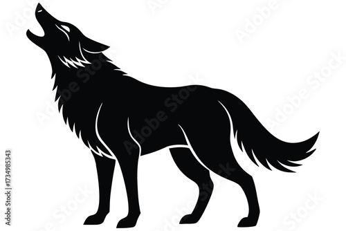 howling wolf silhouette vector illustration on black colour and white background