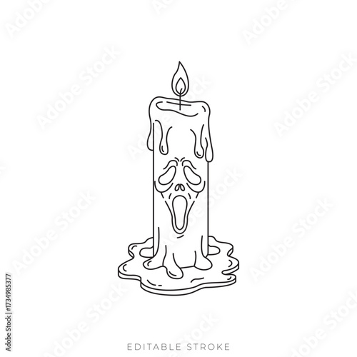 Haunted Candle Isometric Vector Outline Creepy Wax Flame Icon