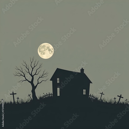 Haunting Full Moon Over an Abandoned House