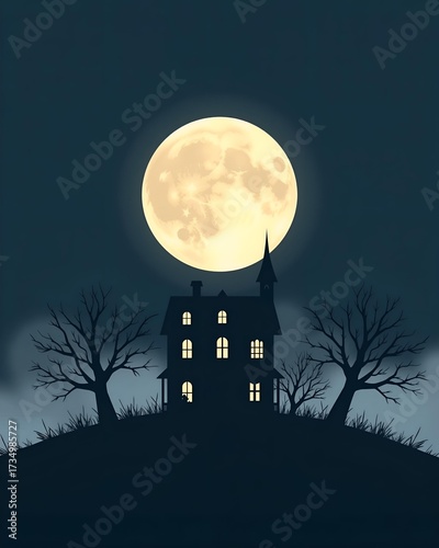 Haunting Full Moon Over an Abandoned House