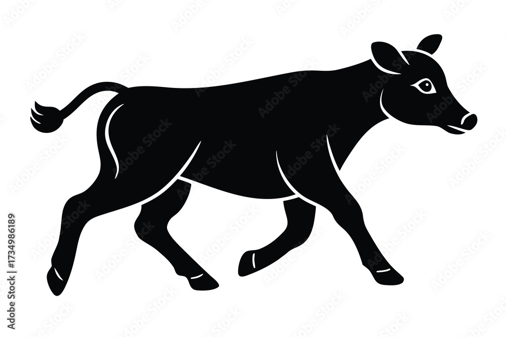 Fototapeta premium running calf silhouette vector illustration on black colour and white background