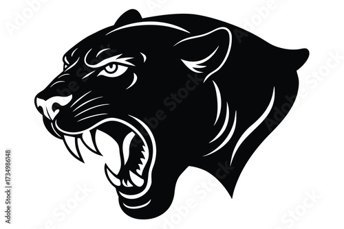roaring jaguar silhouette vector illustration on black colour and white background