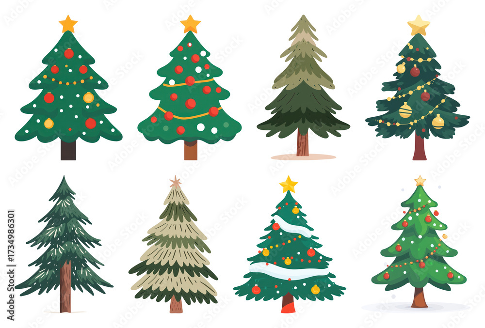 Obraz premium PNG Festive Christmas tree illustrations, element set on transparent background