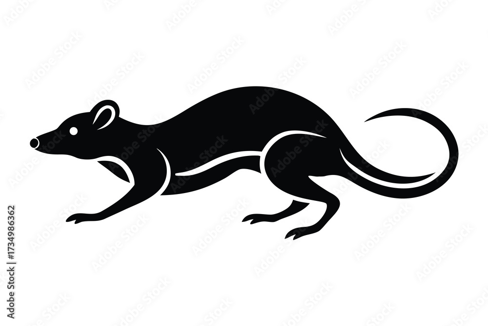 Fototapeta premium running rat silhouette vector illustration on black colour and white background