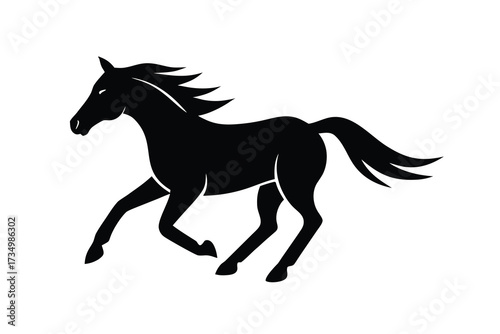 running horse silhouette vector illustration on black colour and white background