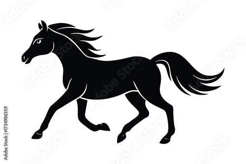 running pony silhouette vector illustration on black colour and white background